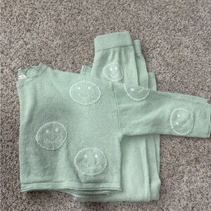 Green Smiley Face Sweater and Pants Set